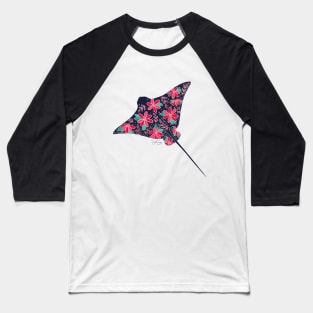 Floral Stingray - Pink and Blue Baseball T-Shirt